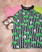 Load image into Gallery viewer, 12-18 Months Zompeas Two Tone Short Sleeve Tshirt Top Zombie Peas Black and White Stripe Contrast