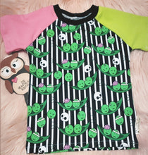 Load image into Gallery viewer, 12-18 Months Zompeas Two Tone Short Sleeve Tshirt Top Zombie Peas Black and White Stripe Contrast