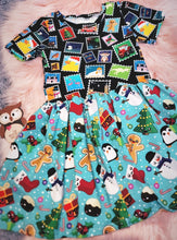 Load image into Gallery viewer, 4-5 Years Short Sleeve Christmas Dress Stamp Tree Xmas Pudding Snowman Stocking Stamps