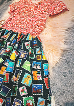 Load image into Gallery viewer, Candy Cane and Stamps Dress Christmas Short Sleeve Smowman Gingerbread Sweeties Candies