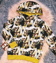 Load image into Gallery viewer, 9-10 Years Reindeer Hoodie Black and Yellow Christmas Winter Scene Lamp Post Night Light Baby Deer Kids Hoody