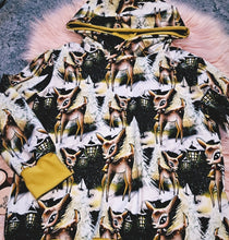 Load image into Gallery viewer, 9-10 Years Reindeer Hoodie Black and Yellow Christmas Winter Scene Lamp Post Night Light Baby Deer Kids Hoody