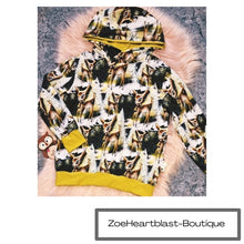 Load image into Gallery viewer, 9-10 Years Reindeer Hoodie Black and Yellow Christmas Winter Scene Lamp Post Night Light Baby Deer Kids Hoody