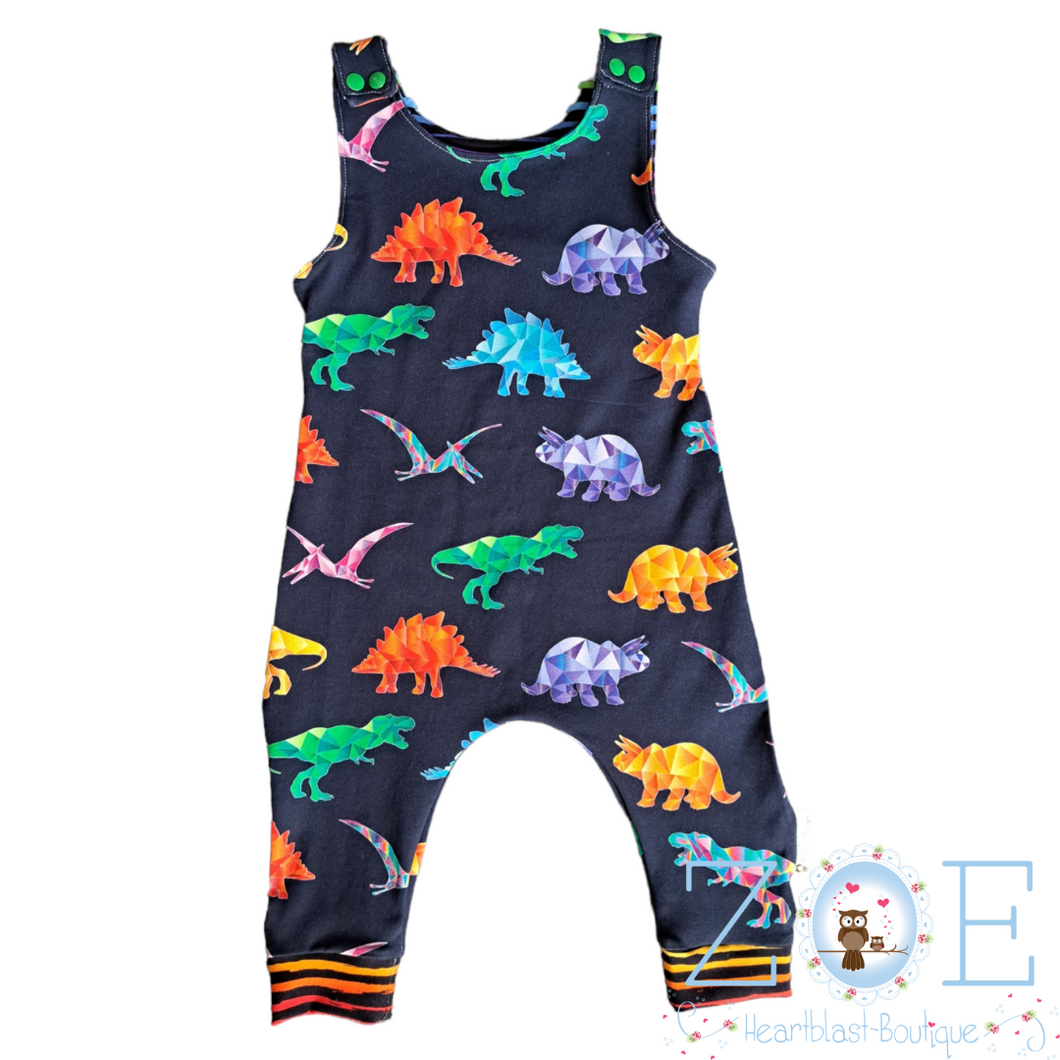 3-6 Months Geo Dinosaur Long Leg Romper