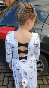 6-7 + 8-9 Years Preworn 3 bow open back White and Black Reindeer Stag Head Christmas Xmas
