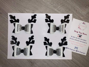 6-7 + 8-9 Years Preworn 3 bow open back White and Black Reindeer Stag Head Christmas Xmas