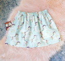 Load image into Gallery viewer, Unicorn Skirt ~ Sky Blue Elasticated Waist, Spring Summer Birthday Outfit Ready To Post
