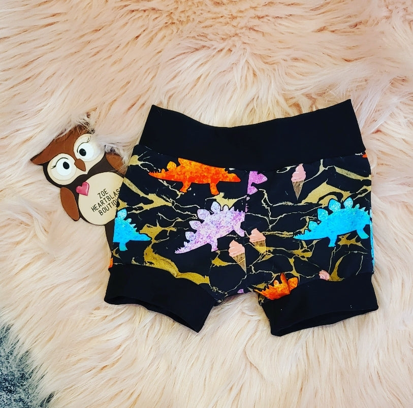 EXCLUSIVE Black & Gold Marble Dinosaur Ice Cream Shorties Shorts Summer