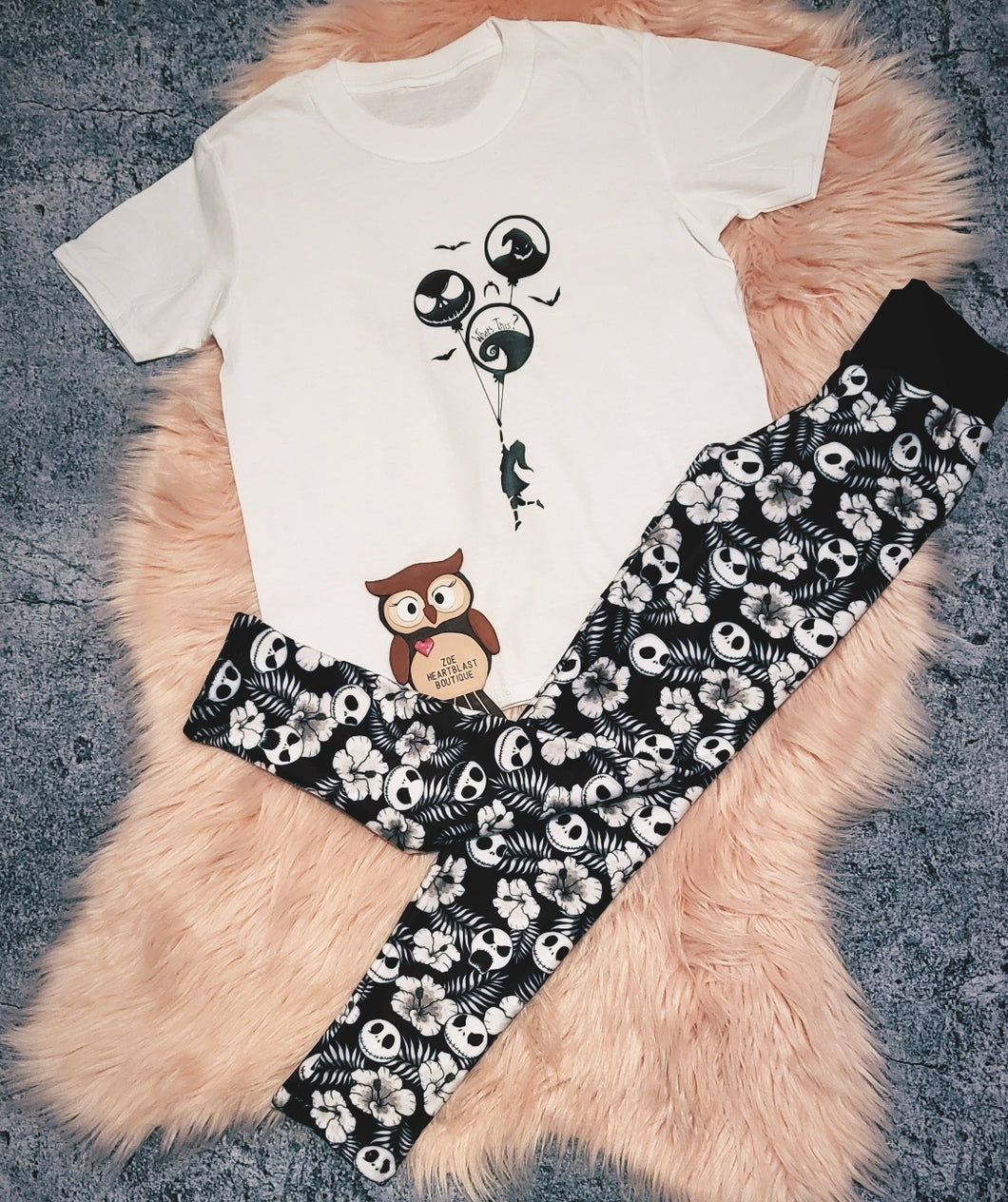 7-8 Years Whats This Nightmare Leggings & T-Shirt Short Sleeve Top Soft Skeleton Skellington