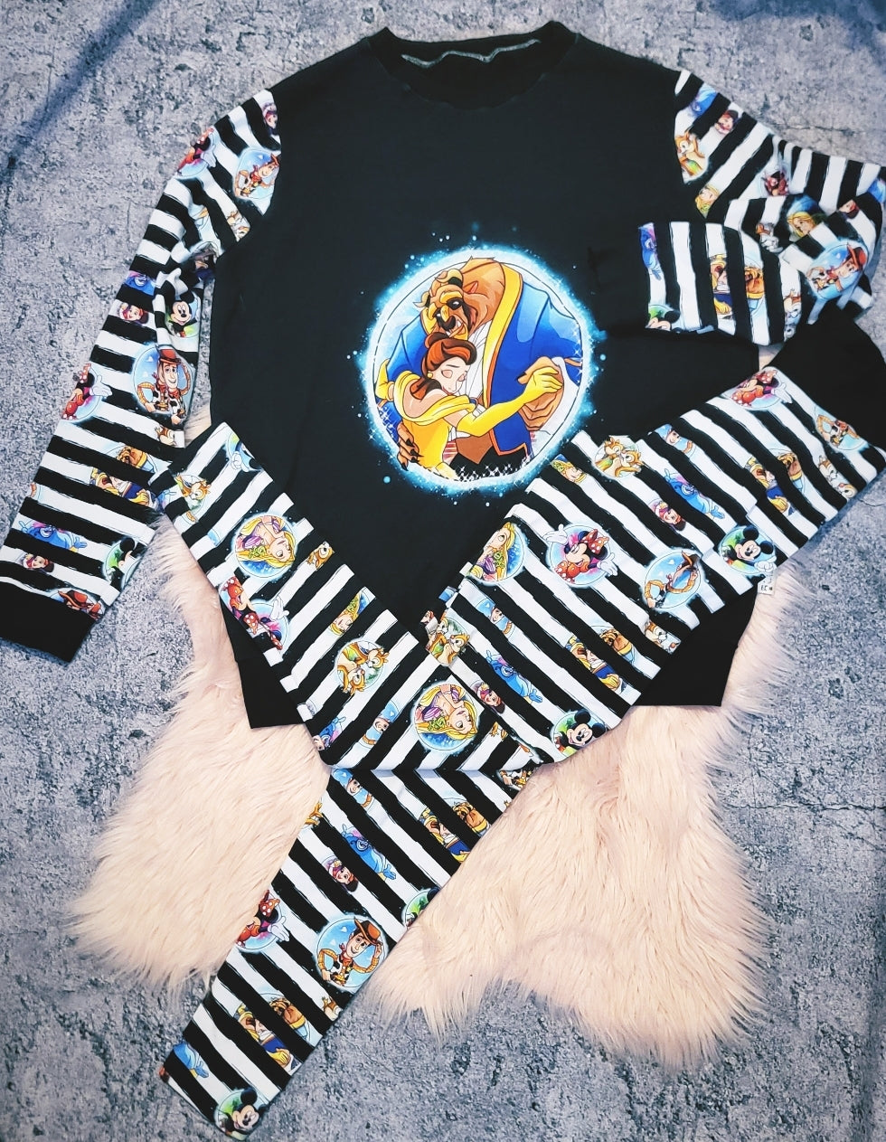 Size 12 Preworn One Off Womens Set Beauty Beast Stripes And Bubbles Leggings & Jumper