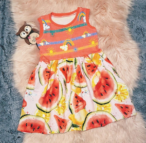 2-3 Years Watermelon Sunrise Sleeveless Ivy Dress Tank Skater Gathered Skirt Rainbows & Sunshine