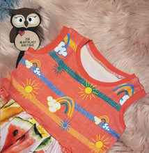 Load image into Gallery viewer, 2-3 Years Watermelon Sunrise Sleeveless Ivy Dress Tank Skater Gathered Skirt Rainbows &amp; Sunshine
