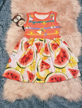 Load image into Gallery viewer, 2-3 Years Watermelon Sunrise Sleeveless Ivy Dress Tank Skater Gathered Skirt Rainbows &amp; Sunshine

