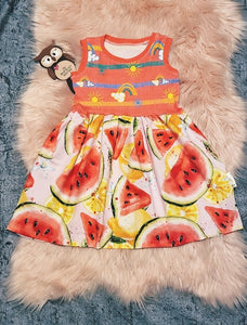 2-3 Years Watermelon Sunrise Sleeveless Ivy Dress Tank Skater Gathered Skirt Rainbows & Sunshine
