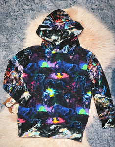 8-9 Years Molecular Mashup Hoodie Dinosaurs Panther Big Cat Marble Paint Splatter Molecule Pattern Animal