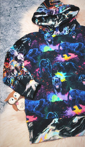 8-9 Years Molecular Mashup Hoodie Dinosaurs Panther Big Cat Marble Paint Splatter Molecule Pattern Animal
