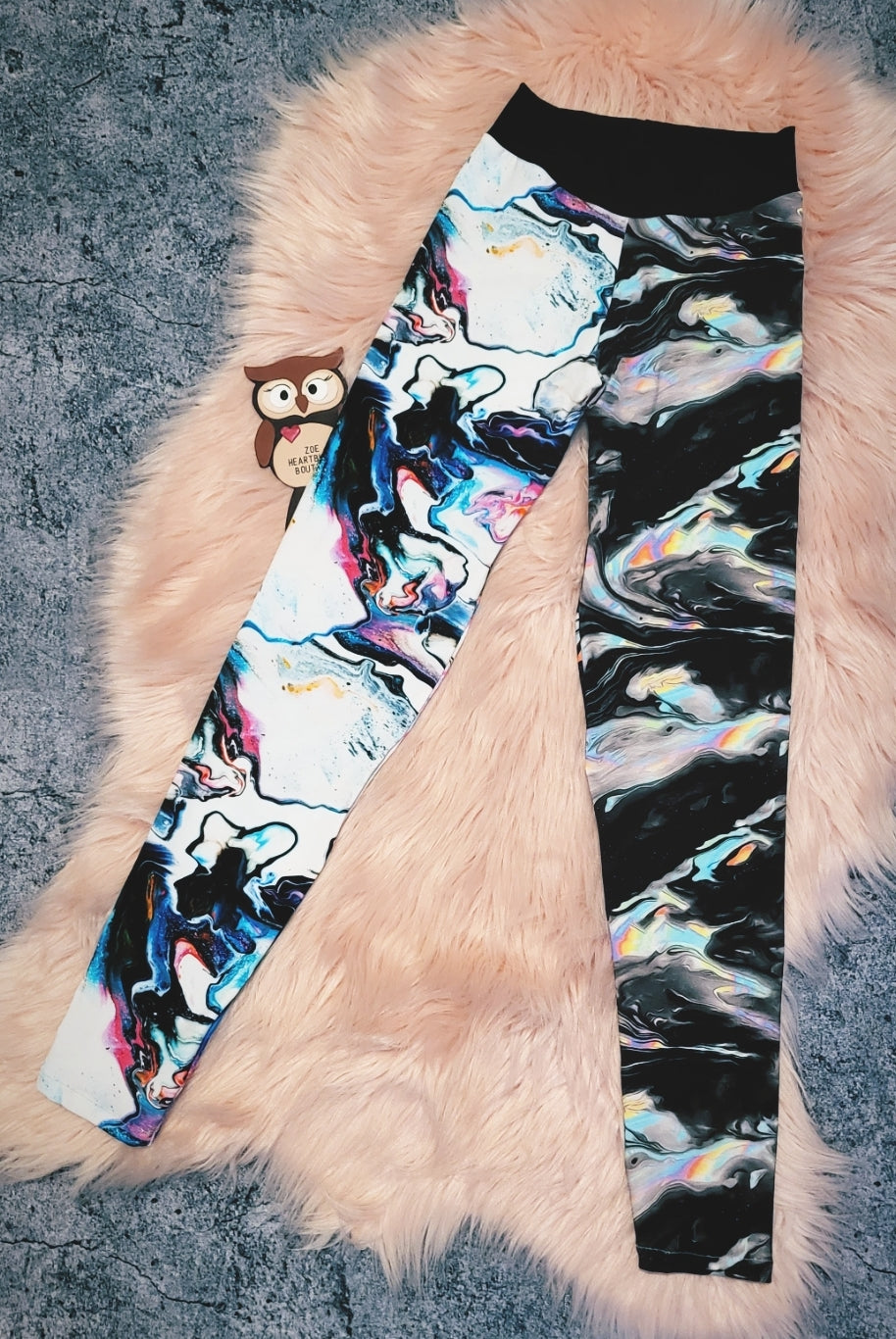 9-10 Years Molecular Marble Future Leggings Black White Multicolour Pattern Fluid Ink Contemporary Childrens Clothing