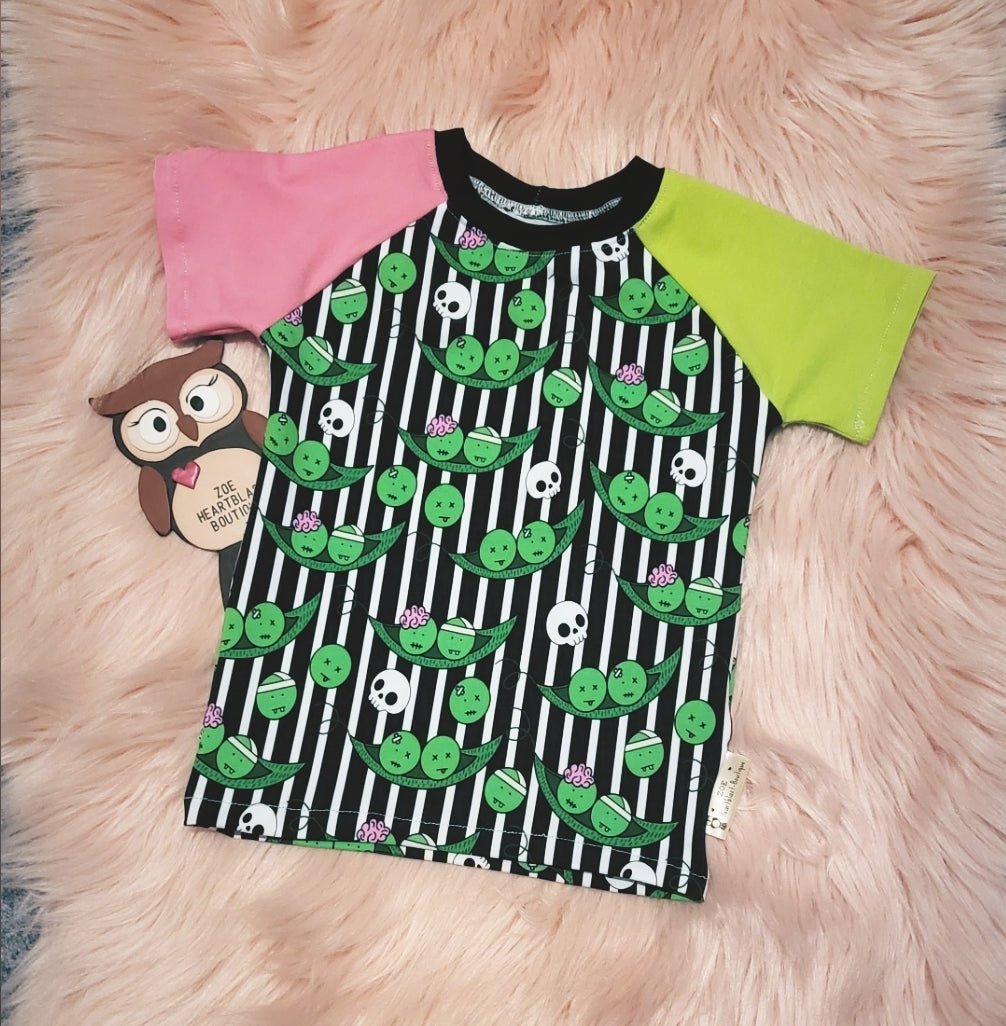 12-18 Months Zompeas Two Tone Short Sleeve Tshirt Top Zombie Peas Black and White Stripe Contrast