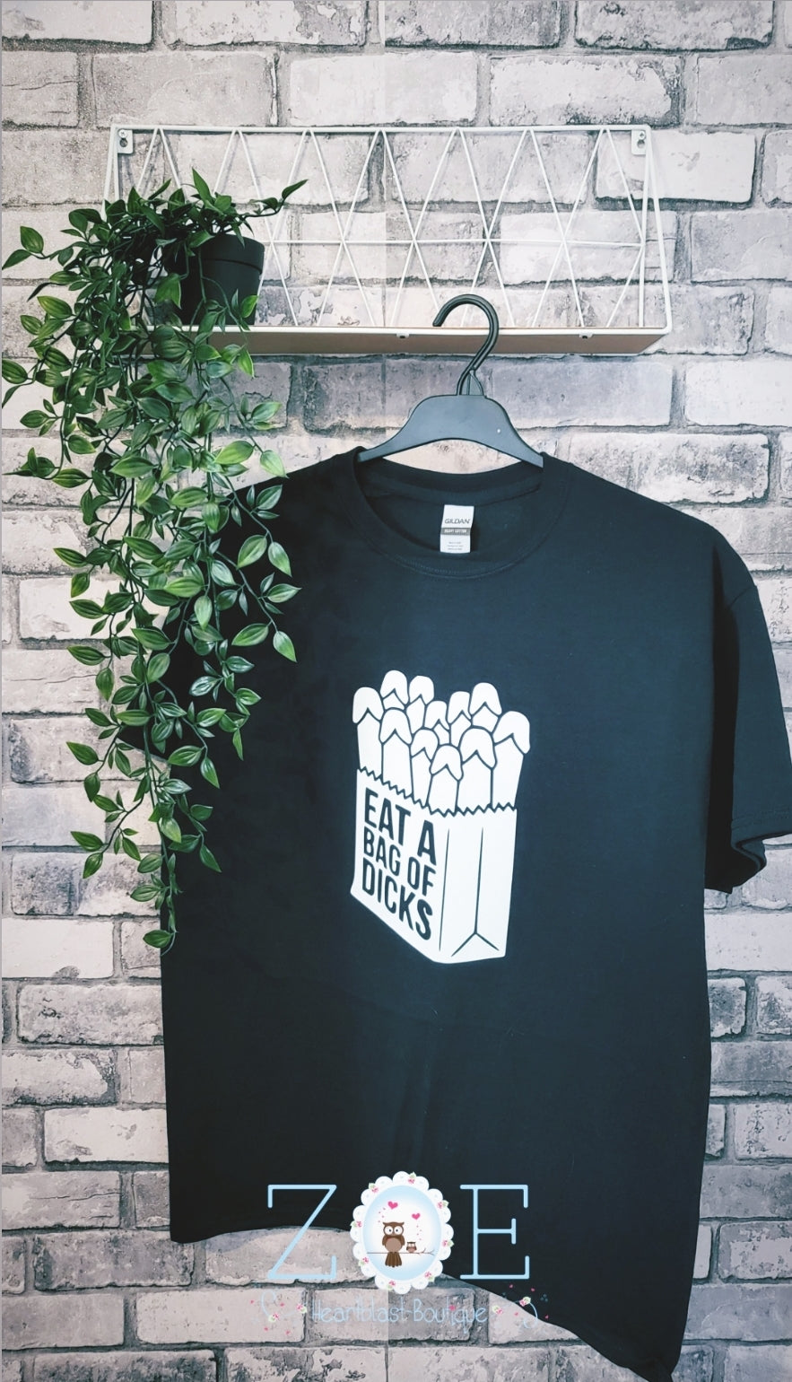 Large Mens Bag Of Dicks Novelty Dark Humour Dad Joke Gift Black Short Sleeve Top Tshirt