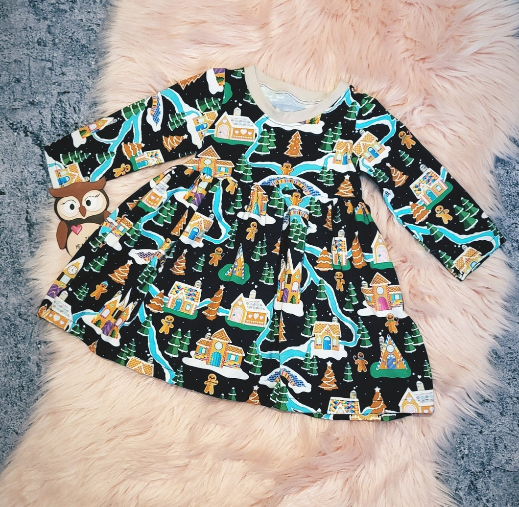 6-12 Months Gingerbread House Long Sleeved Ivy Dress Sugar and Spice Tree