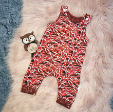 Load image into Gallery viewer, 0-3 Months Candy Cane Romper Red White All In One Christmas Gingerbread Mis Match Onesie
