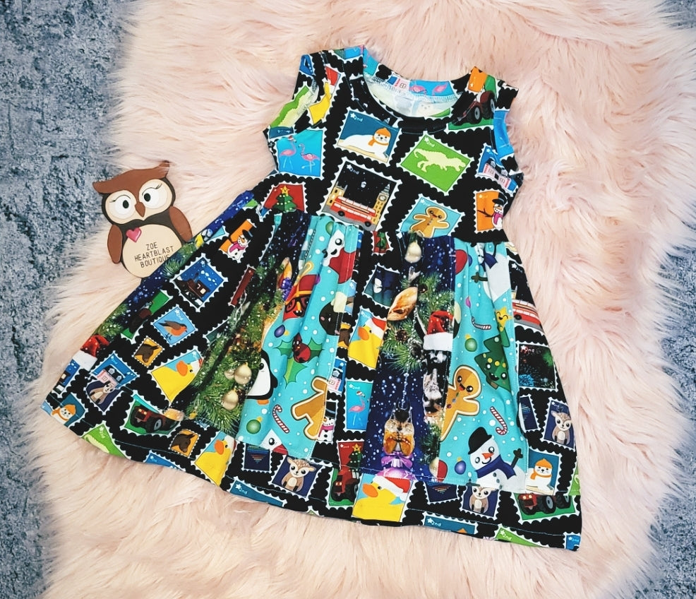 6-12 Months Sleeveless Ivy Dress Gingerbread Stocking Christmas Tree Stamp Pretty Patchwork Patches