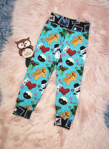 3-4 Years Relaxed Fit Leggings Gingerbread Unisex Boys Girls Legging Bottoms Stamps Xmas Pudding Stocking Tree