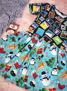 4-5 Years Short Sleeve Christmas Dress Stamp Tree Xmas Pudding Snowman Stocking Stamps
