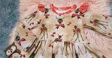 Load image into Gallery viewer, 2-3 Years Beige Deer Red Bows Glitter Frills Long Sleeved Ivy Dress
