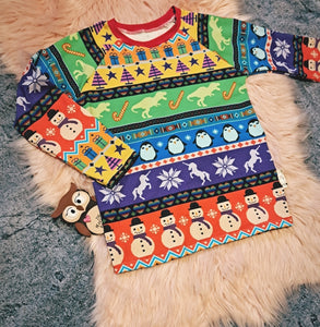 6-7 Years Long Sleeved Tshirt Top Fair Isle Effect Christmas Dinosaur Unicorn Snowman