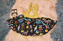 Load image into Gallery viewer, 12-18 Months Glitter Gold Nutcracker Lilah Twirly Suspender Skirt Braces
