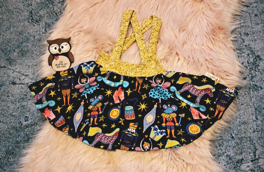 12-18 Months Glitter Gold Nutcracker Lilah Twirly Suspender Skirt Braces