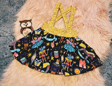 Load image into Gallery viewer, 12-18 Months Glitter Gold Nutcracker Lilah Twirly Suspender Skirt Braces
