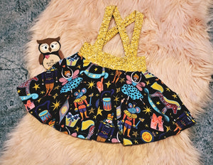 12-18 Months Glitter Gold Nutcracker Lilah Twirly Suspender Skirt Braces
