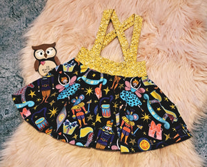 12-18 Months Glitter Gold Nutcracker Lilah Twirly Suspender Skirt Braces