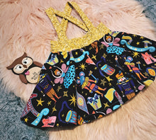 Load image into Gallery viewer, 12-18 Months Glitter Gold Nutcracker Lilah Twirly Suspender Skirt Braces
