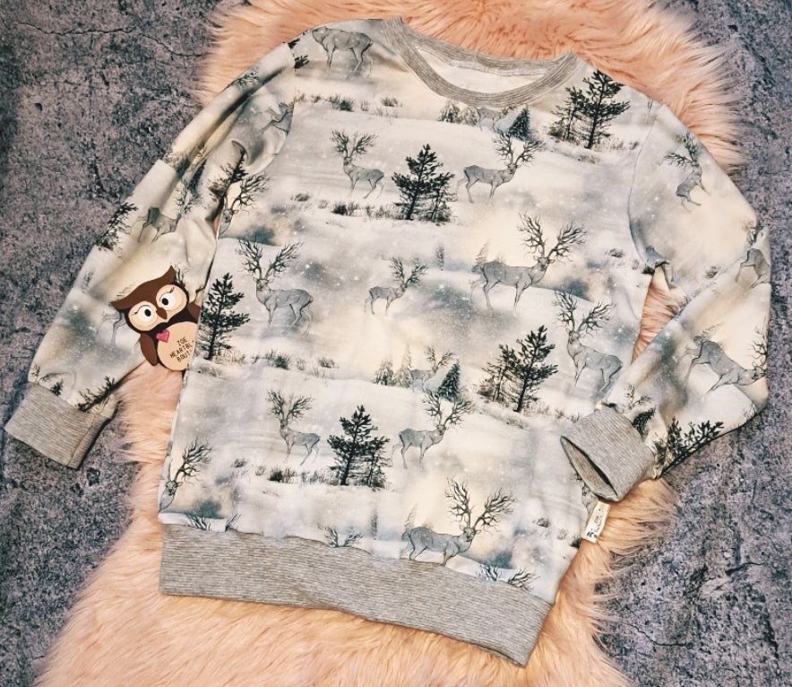 10-11 Years Christmas Jumper Snow Scene Reindeers Fir Trees Xmas