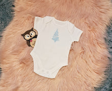 Load image into Gallery viewer, 0-3 Months Pale Blue Harems and Onesie Outfit Set Christmas Tree Frosty Winter Scene
