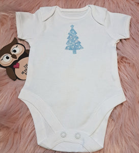 0-3 Months Pale Blue Harems and Onesie Outfit Set Christmas Tree Frosty Winter Scene
