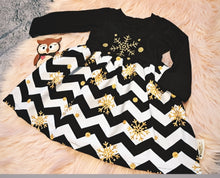 Load image into Gallery viewer, 3-6 Months Long Sleeve Dress Gold Glitter Black and White Chevron
