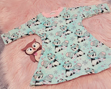 Load image into Gallery viewer, Newborn Long Sleeved Beach Tshirt Dress Frosty Blue Winter Panda Snowball
