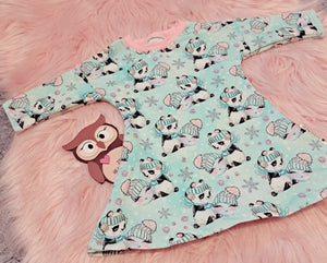 Newborn Long Sleeved Beach Tshirt Dress Frosty Blue Winter Panda Snowball