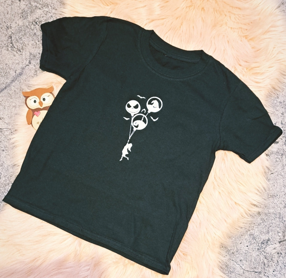 7-8 Years Nightmare Christmas Balloons Black Short Sleeve Tshirt Halloween Xmas