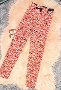9-10 Years Candy Cane Leggings Cola Waistband Slim Leg
