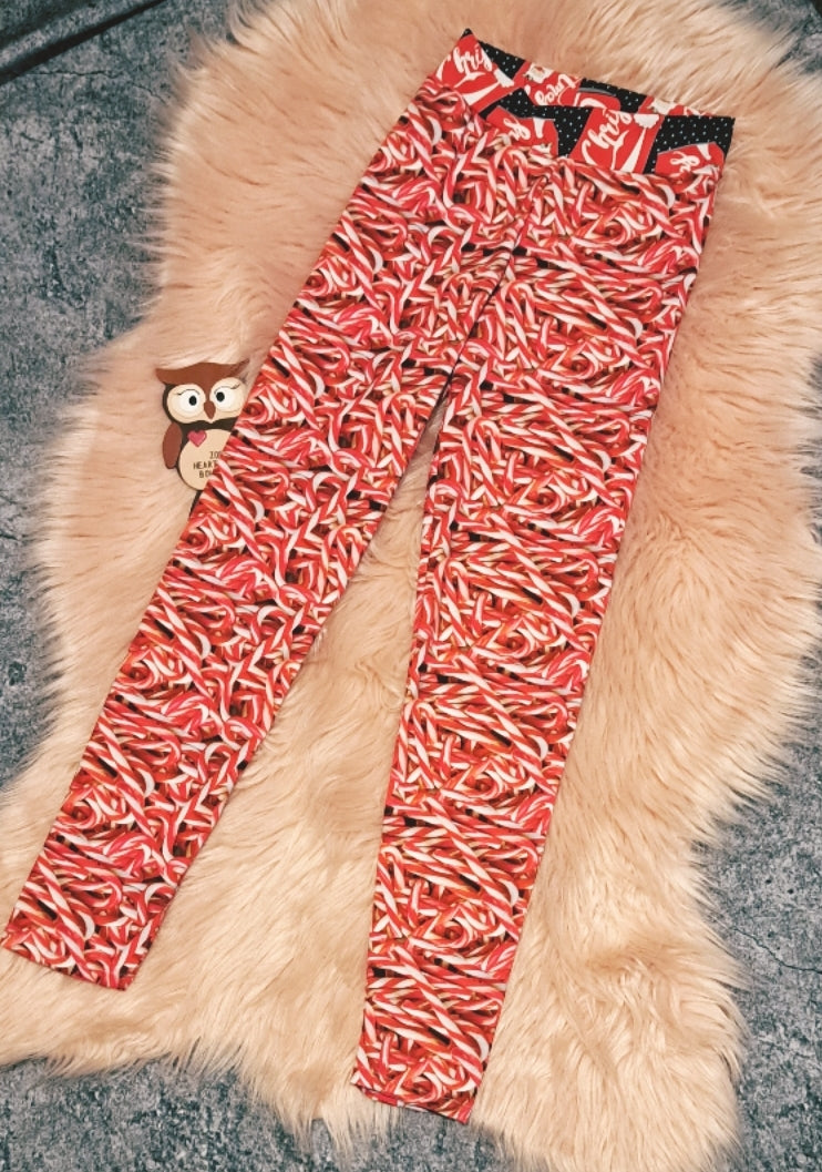 9-10 Years Candy Cane Leggings Cola Waistband Slim Leg