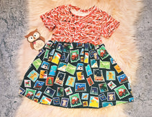 Load image into Gallery viewer, Candy Cane and Stamps Dress Christmas Short Sleeve Smowman Gingerbread Sweeties Candies
