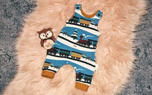 Load image into Gallery viewer, Newborn Winter Train Romper Mustard Snow Scene Christmas
