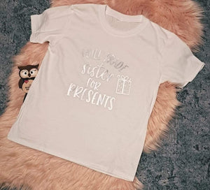 9-10/11 Years Years Christmas Funny Quote Trade Sister White T-shirt Silver Print Top