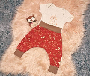 3-6 Months Gingerbread Outfit Set Onesie Harems pants Bottoms