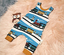Load image into Gallery viewer, Newborn Winter Train Romper Mustard Snow Scene Christmas
